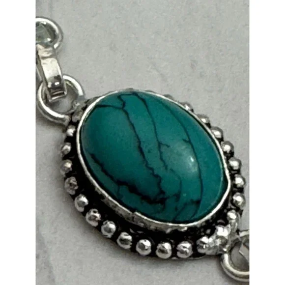 925 Sterling Silver Turquoise Howlite Bracelet Oval Link Statement - Picture 5 of 6